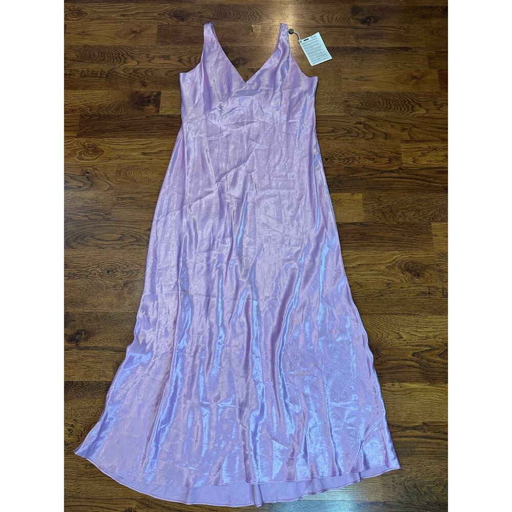Vince Bias Cut V Neck Satin Maxi Slip Dress Women's XL Pink NWT Minimalist Glam